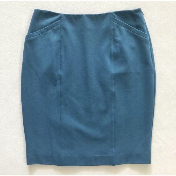 NWOT cAbi Women 3220 Teal Blue Sigourney Pencil Knee Length Straight Skirt 4 - Picture 1 of 10